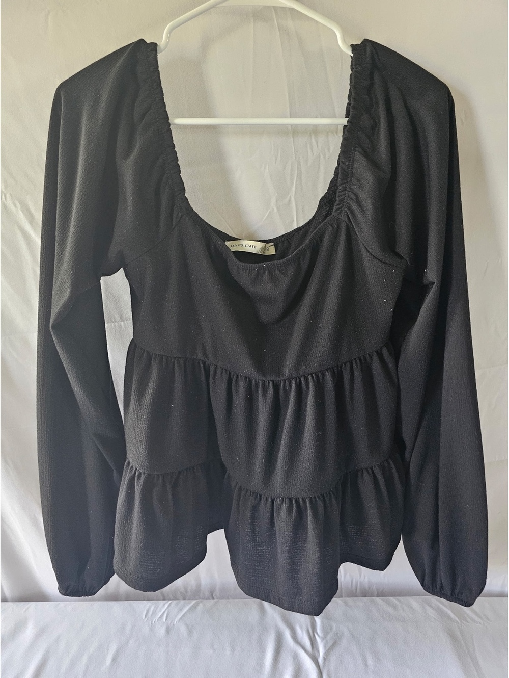 Altar'd State Black Long Sleeve Peplum Top Size Medium
